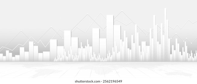 White background image, graph concept, business analysis, marketing, finance, stock trading