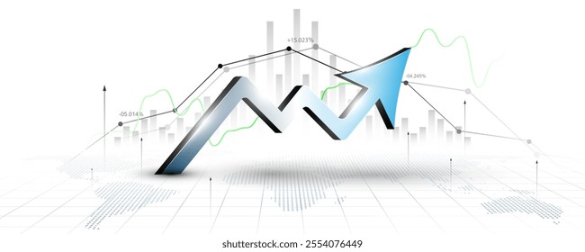 White background image, technology, market fluctuation graph, sales and stock market finance