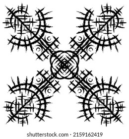 Fondo blanco con manchas de tinta y símbolo negro abstracto. Papel mural antiguo de la mitología de la visión de la norma con el símbolo de la pista. Diseño de patrones de muestra de tatuaje