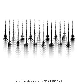 White background with ink blots and abstract black brushed symbol. Old norse viking mythology wallpaper with rune symbol. Tattoo sample pattern design