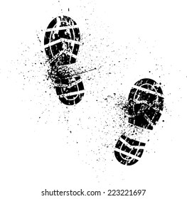 White background with ink splash and shoes prints. eps10