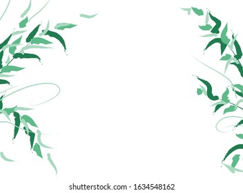 White background with inked style trees on sides