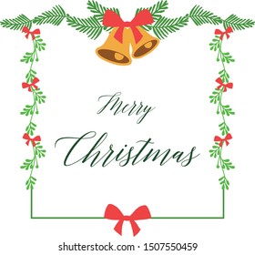 White background for invitation card merry christmas, with drawing of green leaf flower frame. Vector