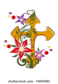 white background with isolated colorful floral decorated cross