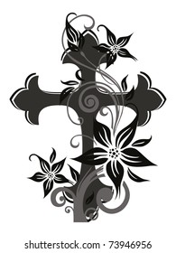 white background with isolated floral decorated cross