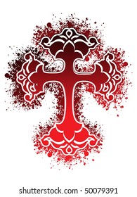 white background with isolated red grungy cross
