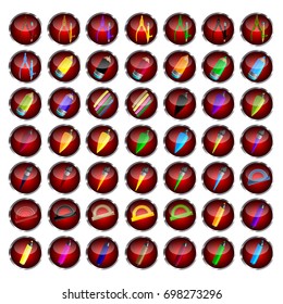 White background isolated set of colored computer buttons desktop labels