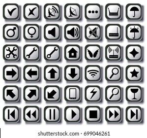 White background isolated set of colored computer buttons desktop labels