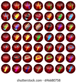 White background isolated set of computer buttons desktop label office