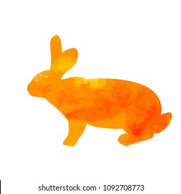 white background, isolated, watercolor silhouette of a rabbit