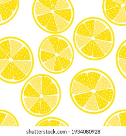 White background with juicy lemon slices seamless pattern. Summer drink vector seamless pattern