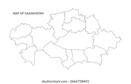 Fondo blanco del mapa de Kazajistán con diseño de arte de línea, perfecto para proyectos educativos, geográficos y creativos.