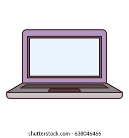 white background with laptop computer with bezel screen purple and black contour vector illustration