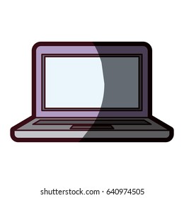 white background with laptop computer with bezel screen purple and thick contour vector illustration