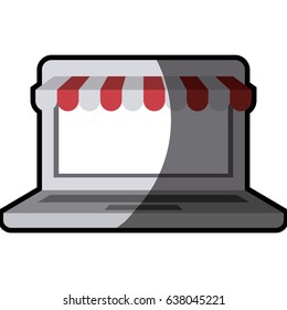 white background with laptop computer online store with half shadow vector illustration
