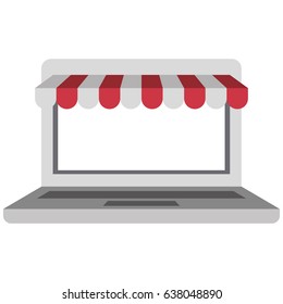 white background with laptop computer online store vector illustration
