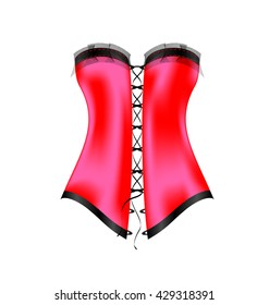 white background and the large red corset