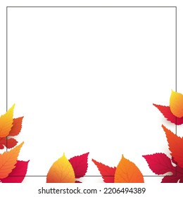 White Background Layout, Colorful Autumn Leaves - Advertising Design Template - Frame Decorated with Fallen Red, Golden and Brown Leaves - Multi Purpose Design with Copyspace, Room,Place for Your Text