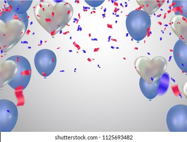 White background with Light Blue balloons and Heart balloons , Hang bunting for celebration template banner. vector