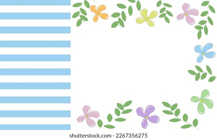 Fondo blanco con rayas azul claro y flores en tonos pastel. Espacio libre para tu diseño.