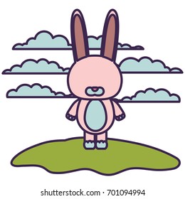 white background with light color scene fasceless caricature rabbit animal in grass vector illustration