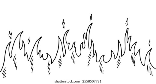 White background with line doodle cartoon drawing of a fire flame.