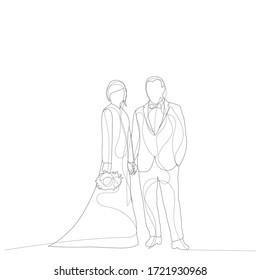 white background, line drawing of the bride and groom, wedding