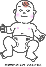 White background line drawing of a cute Asian baby sleeping expression