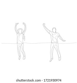 white background, a line drawing of a man jumping