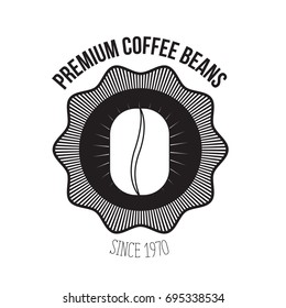 white background of logo design of emblem decorative premium coffee beans since 1970 with grain of coffee vector illustration