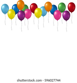 White background with lots of colorful helium balloons.