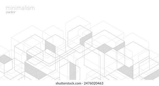 White background made of geometric lines. Abstract cube with squares.Drawing.Vector illustration.