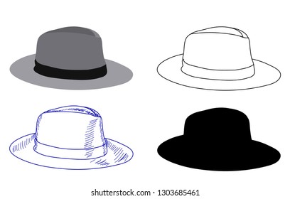 white background, male hat headdress, sketch