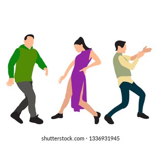 white background, a man without a face, people dancing