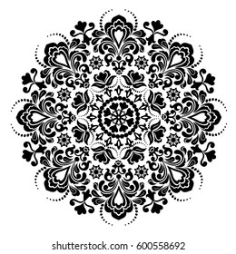 White background with mandala ornament in the east style. Ideal for printing on fabric or paper.  Vector illustration. 