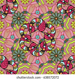 White background. Mandala vector floral flower oriental coloring book page outline template carpet. Seamless pattern with flowers.