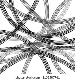 White background with many black and gray car tire tracks