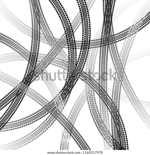 White\
background with many black and gray car tire\
tracks