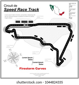 White background with map of highway race track and sample text