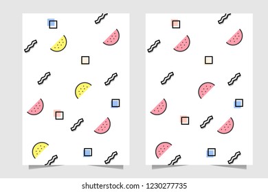 White Background Memphis style using watermelon as summer design element. Suitable for banner, book cover, wrapped paper etc