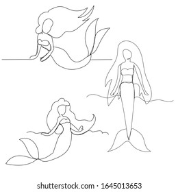 fondo blanco, dibujo de línea continua de sirena