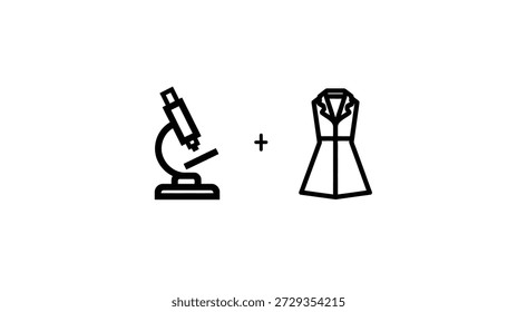 Um fundo branco com um microscópio, um sinal de adição e uma ilustração de vestido