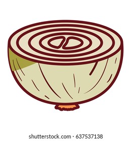 white background of middle onion in closeup with thick contour vector illustration