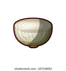 white background of middle realistic onion in closeup with thick contour vector illustration