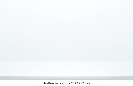 White background. Minimal 3d shelf. Room in the 3d. Space for selling products on the website. White Background Empty Room Studio with table. Vector illustration.