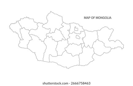 Fondo blanco del mapa de Mongolia con diseño de arte de línea, perfecto para proyectos educativos, geográficos y creativos.
