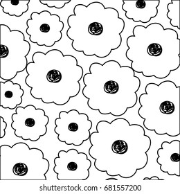 white background with monochrome contour pattern of flowers vector illustration