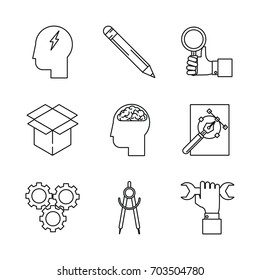 white background with monochrome icons of creative process