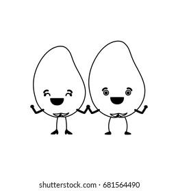 white background of monochrome pair of mango fruits caricature vector illustration