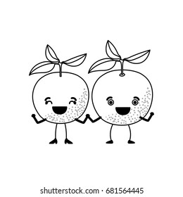 white background of monochrome pair of orange fruits caricature vector illustration